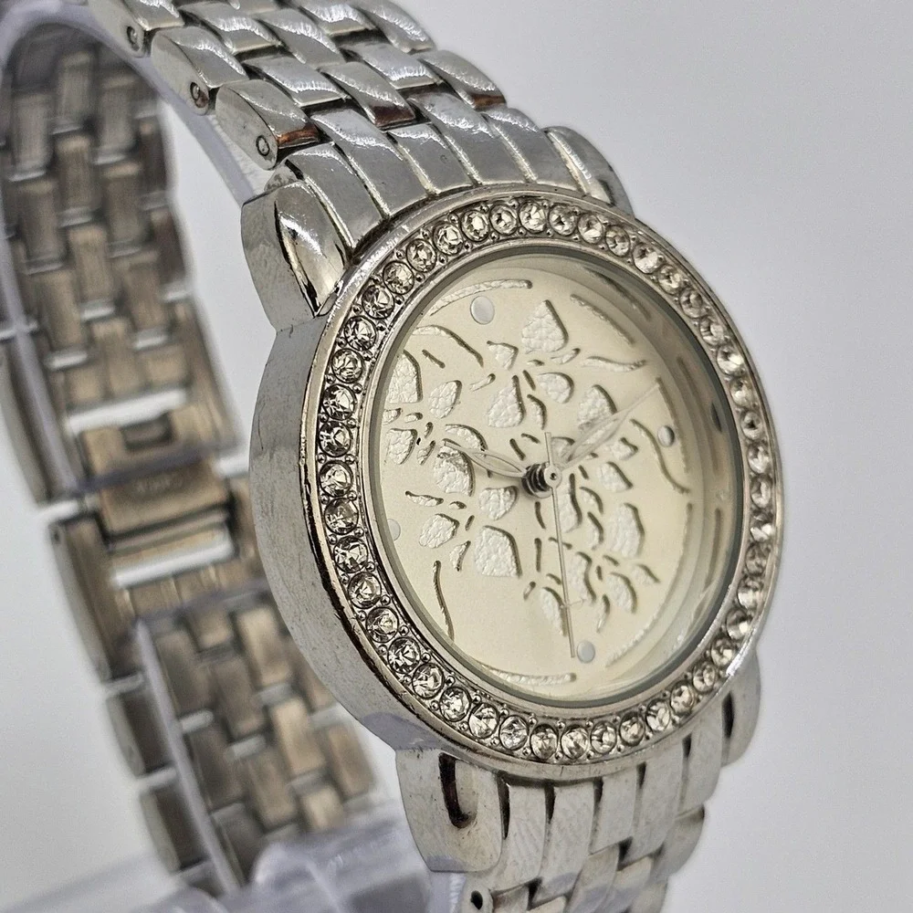 Women's Watch 35MM Cream Flowers Dial Gray Bracelet Band 7